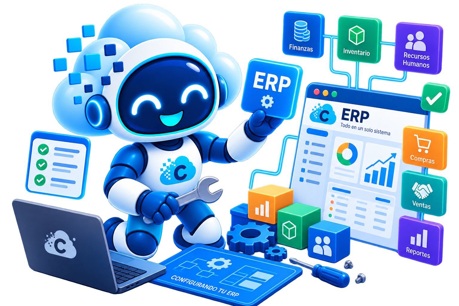 Robot CloudCo configurando un ERP modular